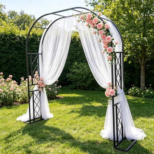 Solidny metalowy ogród Arch Trellis, odporna na rdzę stalowa rama do winorośli wspinaczkowych, trwałe zewnętrzne tło dla ceremonii ślubnej Patio Walkway, łatwa baza montażowa w zestawie