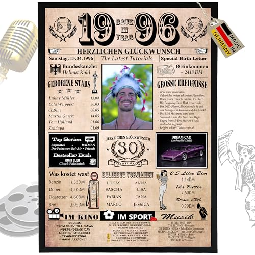 DUOMIO 1996-6 Felder PERSONALISIERBAR! 30 Geburtstag Frauen & 30 Geburtstag Männer - Ausdruck auf 400g/m² Premium Papier - Geburtstagskarte 30 Frau & Geschenk zum 30. Geburtstag & Deko 30 Mann