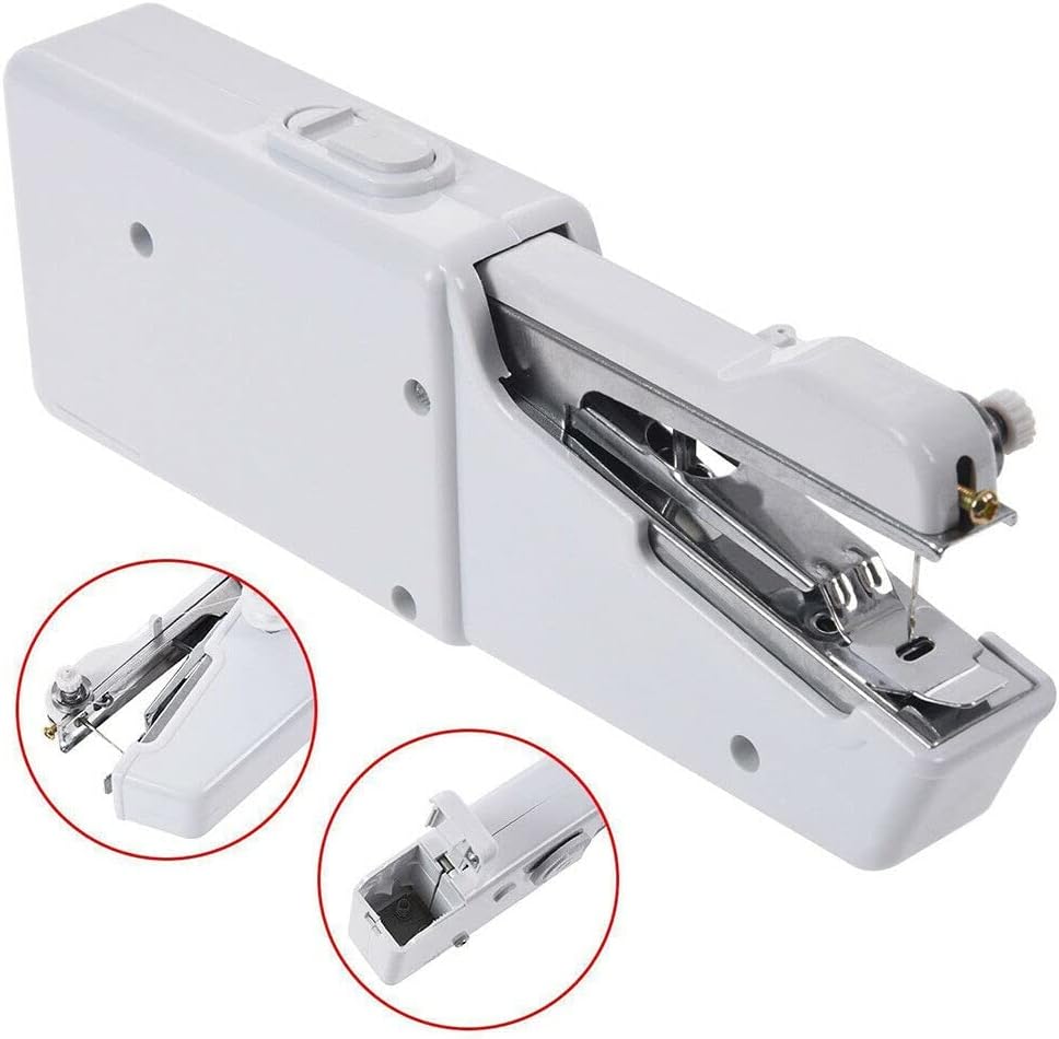 Mini Portable Handheld Stitch Sewing Machine Household Quick Repair DIY Needlework Clothes Fabric Electric Handy Sewing Machine - (Color: White)