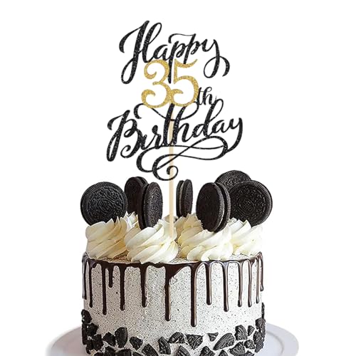 1 Pack Happy 35th Birthday Cake Topper Glitter Black Gold Birthday Cake Decoration35 Fabulous Cake D