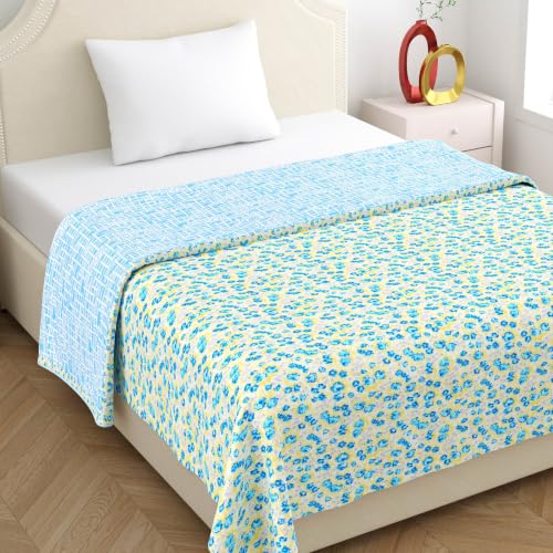 Image of Home Ecstasy 100% Cotton Mulmul Reversible Dohar for Single Bed 210 GSM (56 x 88 inches), Blue
