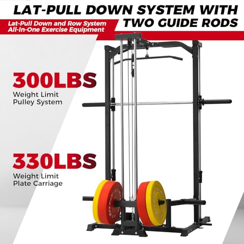 Image of RitFit Smith Machine Power Rack with LAT-Pull Down System, Landmine, Barbell Bar, Plate Storage Pegs and More Training Attachment