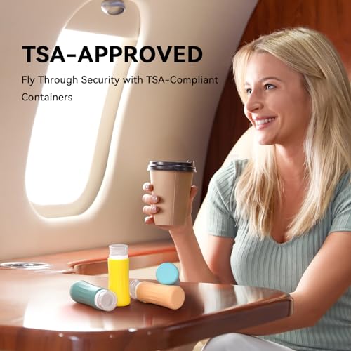 Image of DEPOZA 4 Pack Travel Size Toiletries Containers Sets - TSA Approved Leak Proof Silicone Travel Bottles with Label - BPA Free for Shampoo, Conditioner, Lotion, Soap Travel Essential Accessories