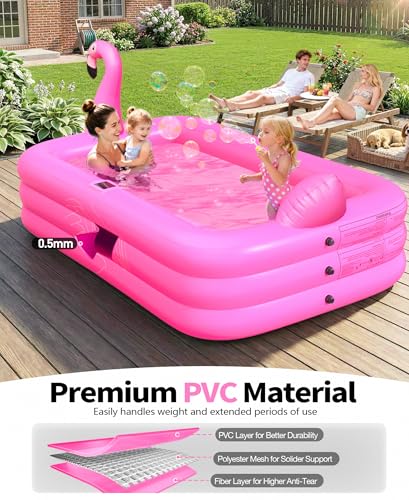 Miniatura 4 de Poolleader Piscina Hinchable Adultos, Flamenco Piscina Hinchable Rectangular Con Luces Solar, Adopta Un Material De Pvc Grueso Duradero, 254x160x50cm Piscinas Inflable Familiar Grande Para Jardin
