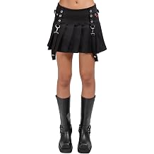 Tripp NYC Pleated Grommet Skirt, Black, Mini Length, Cotton Blend, Metal D-Ring