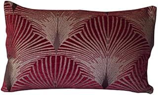 Linen Loft Art Deco XL Rectangular Cushion Cover. Vintage Fan Design Gold and Red. Velvet Chenille. 23x15 (58x38cm) Double Sided. Pillow Case. 20s and 30s Style.