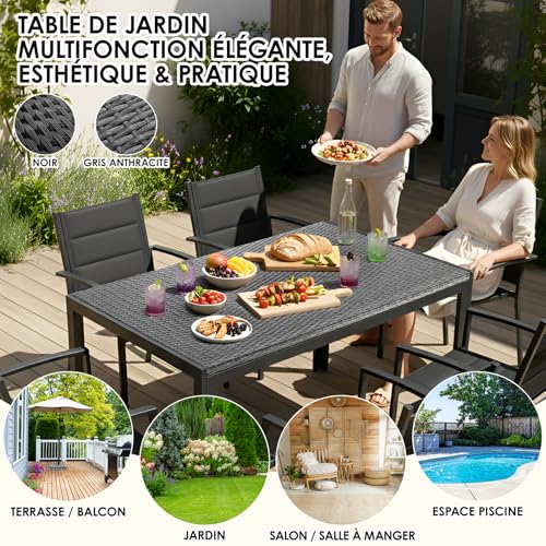 LIFERUN Stół ogrodowy PE Rattan 119x74cm, Prostokątny jadalny dla 6 osób, Stół balkonowy odporny na Solidna metalowa rama, na balkon do użytku zewnętrznego (Szary)