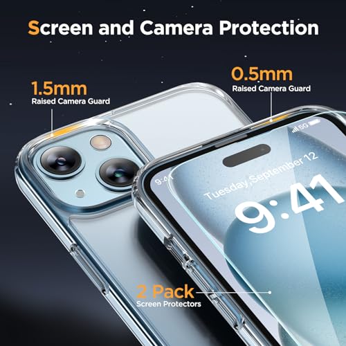Image of Miracase Magnetic for iPhone 15 Plus Case 6.7 inch (Compatible with MagSafe)(with 2X Screen Protectors) Military-Grade Protection, Anti-Fingerprint Translucent Matte Phone Cover, Clear