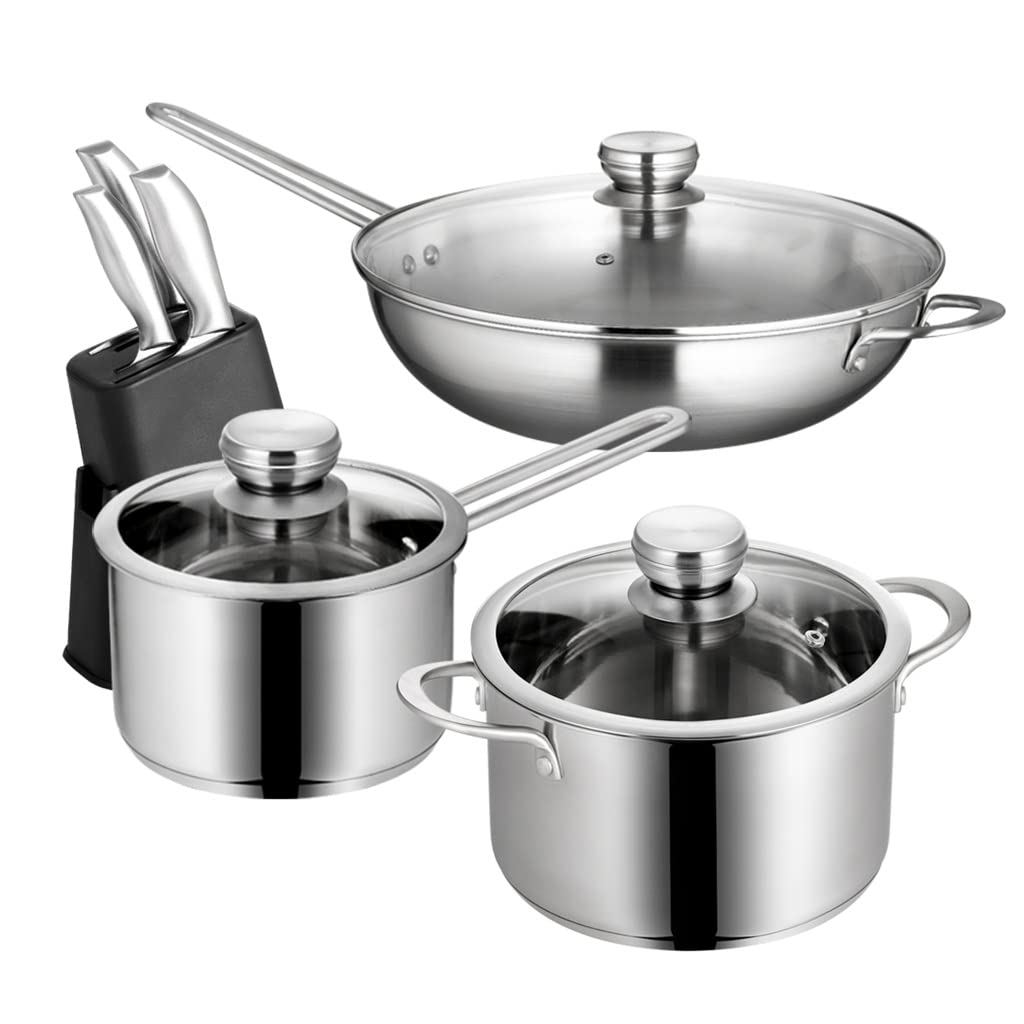 Ollas de Acero Inoxidable, macetas, Utensilios de Cocina, sartenes, Sopa, ollas de Leche, cocinas de inducción, Juegos de 6 Piezas, Juegos de 3 Piezas