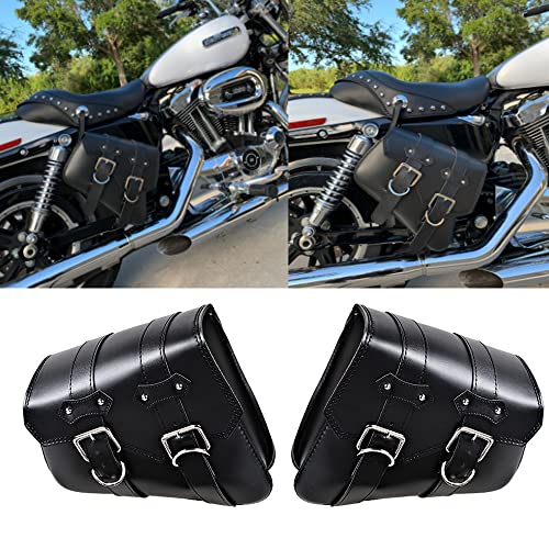 Amope Compatible con Harley Sportster XL883 XL1200 Set Izquierdo y Derecho Alforjas Solo de Cuero PU Negro miniatura 2