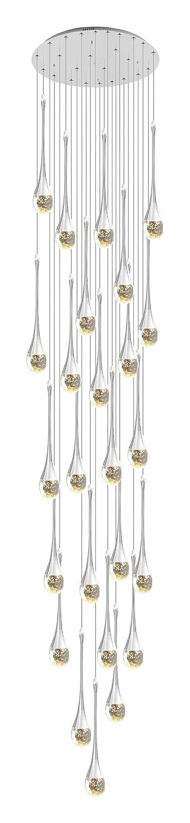 HYJAUSXB 25 Light LED Dimmable Spiral Crystal Ceiling Chandelier for High Ceilings Silver Finish