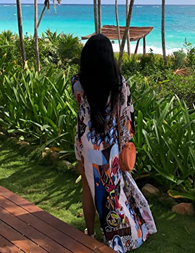 Over Sized Kimonos Women's Geometry Print Rayon Kimonos for Summer Loose Open Front Soft Long Bird3