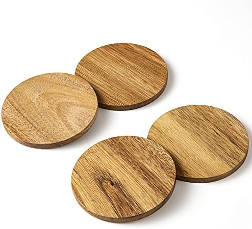 Wooden Coasters Sets for Drink, 4 PCS Pine Wood Coasters with Holder, Snail-Shape Cup Coasters Ideal for Desktop Decoration and Protection