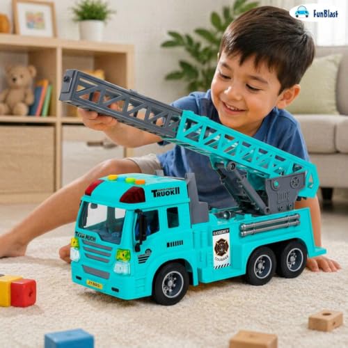 Image of FunBlast Fire Rescue Truck Toy - Realistic City Fire Engine with Light, Sound & Water Spray, Friction Powered Fire Truck Vehicle Toy for Kids Boys & Girls Age 3+ (Green)