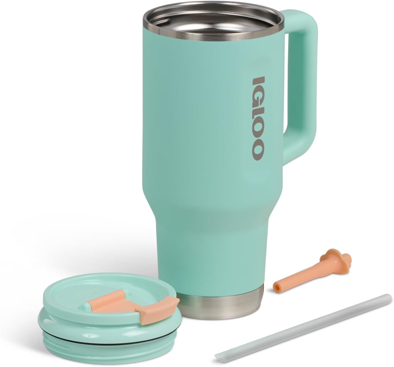 Igloo, 32 oz Tumbler with Handle, Reusable Travel Mug, Stainless Steel Insulated Hydration Cup for Hot & Cold Beverages, Seafoam - Image 5