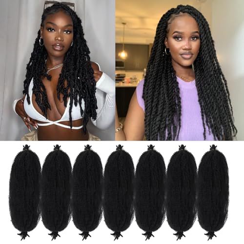 GOWIT Marley Twist Braiding Hair 18 Inch 7 Packs Afro Twist Hair Pre Separated Spring Twist Hair Pre Fluffed Cuban Twist Hair Synthetic Wrapping Hair Extensions for Soft Locs(18",1B)