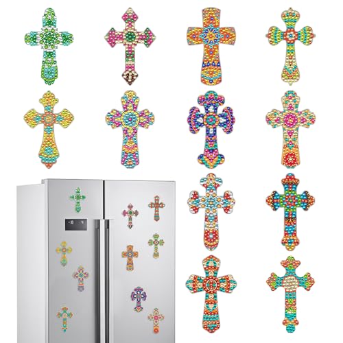 INCOK Christian Diamond Art Magnets Refrigerator - 12 PCS Cross Diamond Art Magnet Kit Religious Gem Art Fridge Stickers Set for Adults Beginners Home Decor Inspirational Christmas Gift