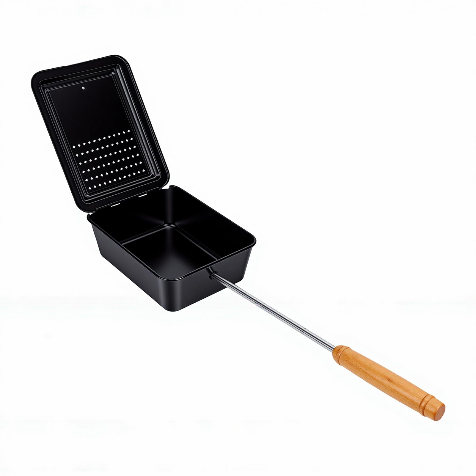 Luocute Macchina per Popcorn da Campeggio, Macchina per Popcorn Antiaderente con Manico in Legno per Casa da Campeggio All'aperto