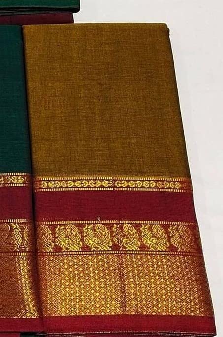 Image of Narayanpet Pure Cotton Saree With Running Blouse piece For womens (Khaki)