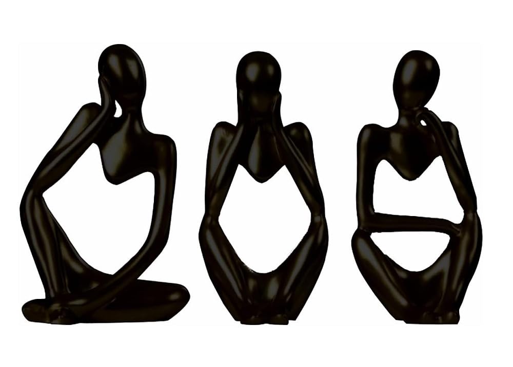BEONE 3PCS Modern Decor Thinker Statue, Abstract Art Resin Sculpture, for Living Room, Bedroom, Office, TV Stand, Bookshelf Decor Gifts (Black)