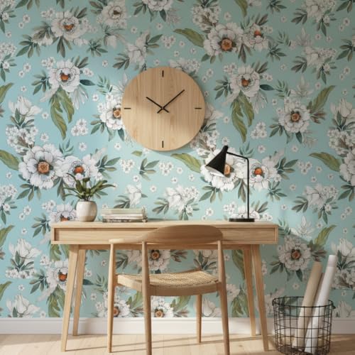 Image of Floral Wallpaper Peel and Stick - Flower Design Self Adhesive Wall Paper for Living Room, Bedroom, Kitchen, Removable Waterproof Wall Decor (MG14, 16X128 Inch)
