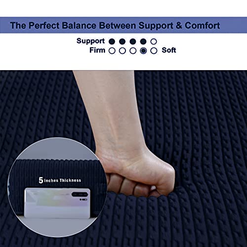 Idee-Home Floor Pillows Seating For Adults, Square Large Floor Cushions For Sitting Yoga Meditation, Floor Pillows For Kids 5" Ultra Thick Soft Memory Foam With Removable Cover, (Navy, Square 22") #TOP3