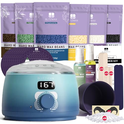 BLITZWAX Waxing Kit for Men, Back Nose Brazilian Wax Warmer Blue Waves