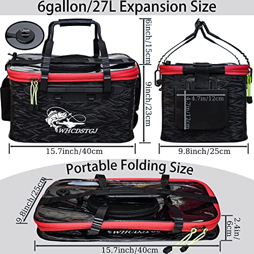 WHCDSTGJ Transparent Top Cover Fishing Bucket, Foldable Fish Bait Bucket, Multifunctional Minnow Bucket, Live Fish Container, Fish Protection Bucket, Outdoor Camping Fishing Bag. (Black, 6 Gallon)