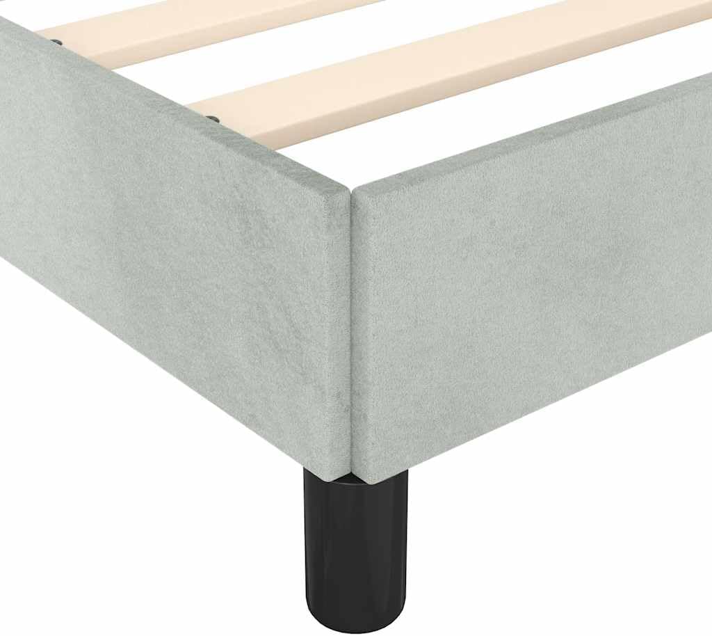 King Bed Frame Light Grey Velvet Fabric with Sturdy Plywood and Engineered Wood, Platform Foundation for Bedroom Mattress Support, Modern Minimalist Design, Easy Assembly