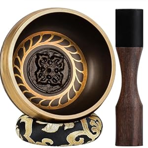 10cm Gold-Braune Nepal Klangschale, Vier Buddhas-Goldenes Rad | Singing Bowls