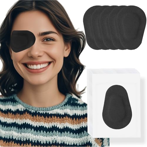 THSIREE 20 Pcs Adhesive Eye Patches for Adults, Medical Eye Patch Disposable Breathable Eyepatch for Amblyopia Lazy Eye Latex Free Adhesive Bandages for Adults, Black Regular Size 3.3×2.3 inches