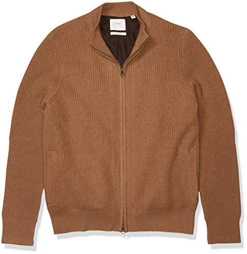 Billy Reid Men's Fully Lined Camelhair Zip Up Mock Neck Cardigan Sweater, Camel, L