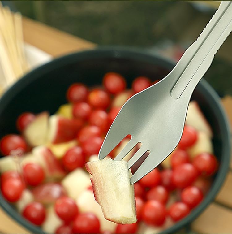 Miniatura 8 de PortableAnd Juego de utensilios de camping 4 en 1 cuchara, tenedor, cuchillo, pinzas, multiherramienta de acero inoxidable para cocinar al aire