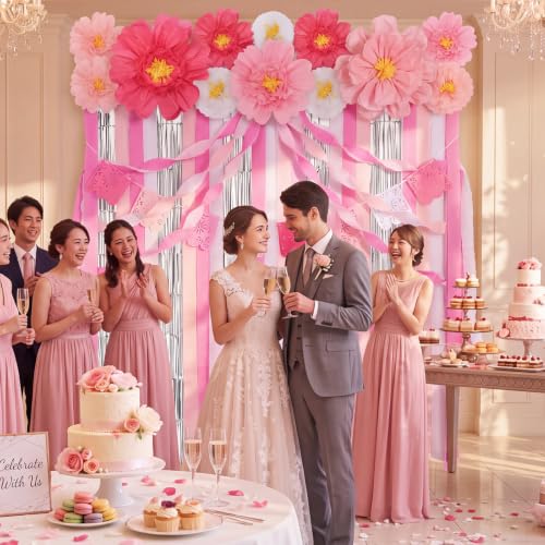 Image of Taobary 28 Pcs Mexican Paper Flower Party Decoration, Pink, Stylish