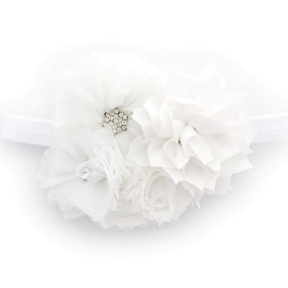 My LelloGirls Shabby Fabric Flower Cluster Headband (White)