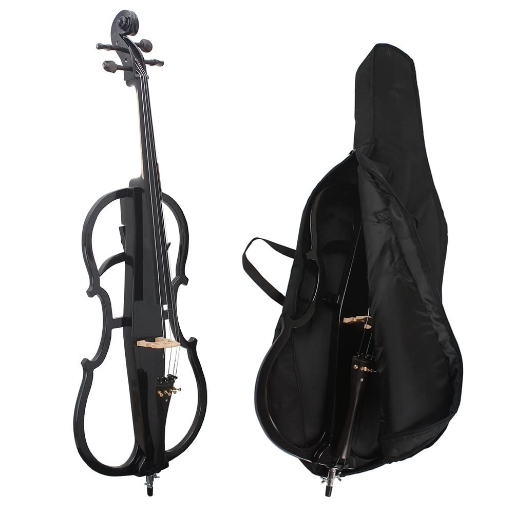 Violoncello Elettrico 4/4, Kit Violoncello Elettrico Silenzioso in Legno massello 4/4 a grandezza Naturale con Borsa, Fiocco, accordatore a Clip e Corde Extra