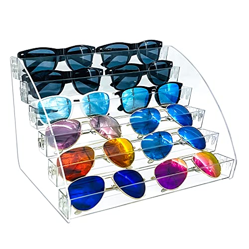 MineDecor 12 Piece Plastic Sunglasses Organizer Clear Eyeglasses Display Case 6 Tier Eyewear Storage Tray Box For Glasses Tabletop Holder Stand