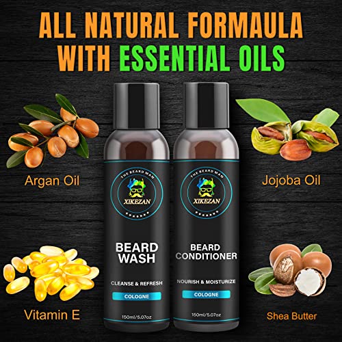 Beard Wash & Beard Conditioner Natural Beard Softener Set W/Argan & Jojoba Oils Smooths & Strengthens Beard Growth Christmas Stocking Stuffers Father Day Gifts For Men Him Dad Boyfriend Husband (Cologne) #TOP1