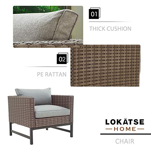 Lokatse Home 5 Pcs Outdoor Patio Furniture Set 4 Wicker Armchair With Cushions, Brown #TOP4