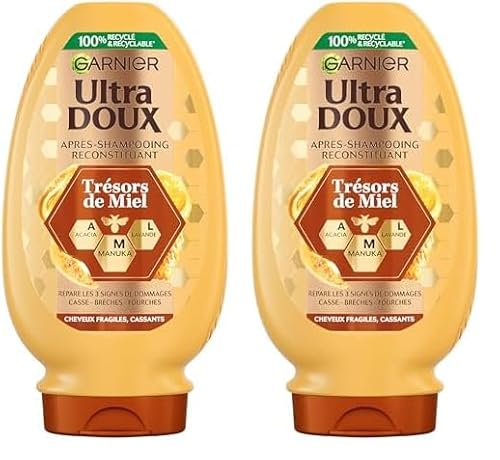 Garnier Ultra Doux - Après-Shampoing Reconstituant - Enrichi en Acacia, Lavande & Manuka - Pour Cheveux Fragiles & Cassants - Trésors de Miel - 200 ml (Lot de 2)