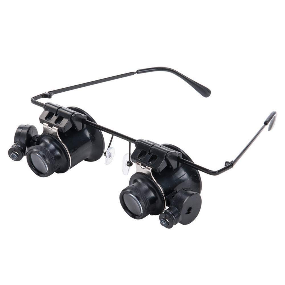 Lupa de Diadema 20X con 2 Luces LED, Lupa de Lectura Manos Libres montada en la Cabeza, joyero, Lupa de Reloj, reparación electrónica, Negro