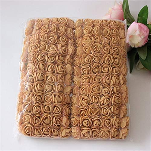 Florona Foam Rose Fake Flowers for Crafts 144 pcs 2 cm Mini Wreaths Artificial Flower Bouquet Golden Color Rose Flower Wedding Scrapbooking Decoration-image-0
