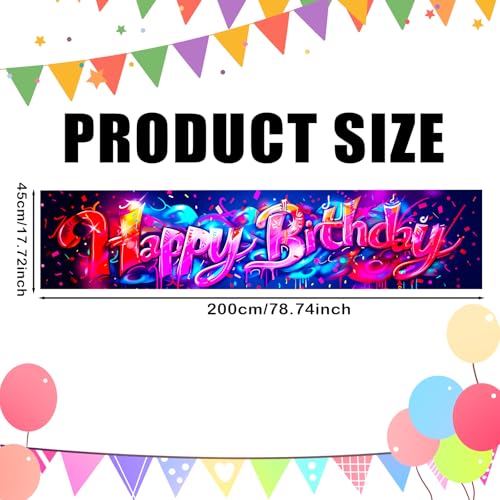 Image of Nuxovilar Graffiti Birthday Banner 78x17 inch Polyester | Party Decor, Birthday Event, Home Gathering, Indoor Backdrop, Wall Accent (Neon)