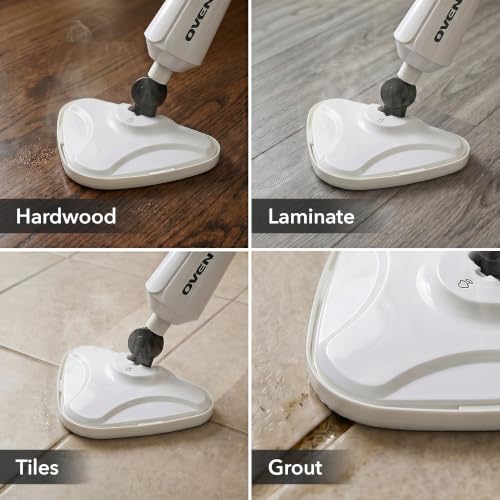 Image of OVENTE Electric Steam Mop Cleaner, 1300W, 350ml Water Tank, White ST405W | With Swivel Head, Washable Microfiber Pad for Cleaning Carpet, Hardwood, Laminate Floor, Tiles and Grout