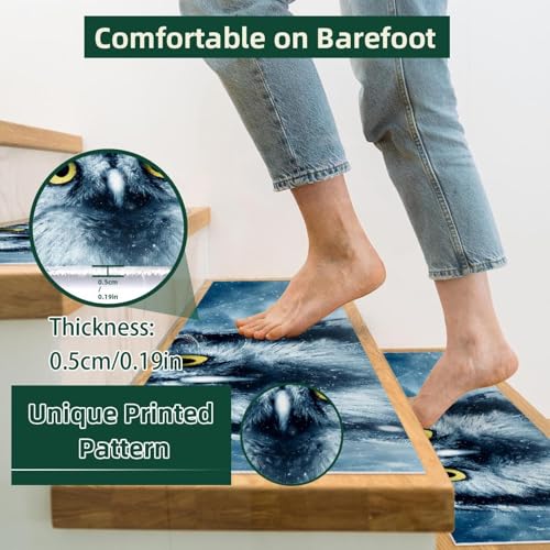 Tapis d'escalier antidérapant en polyester envers TPE lavable 20x76cm - 3