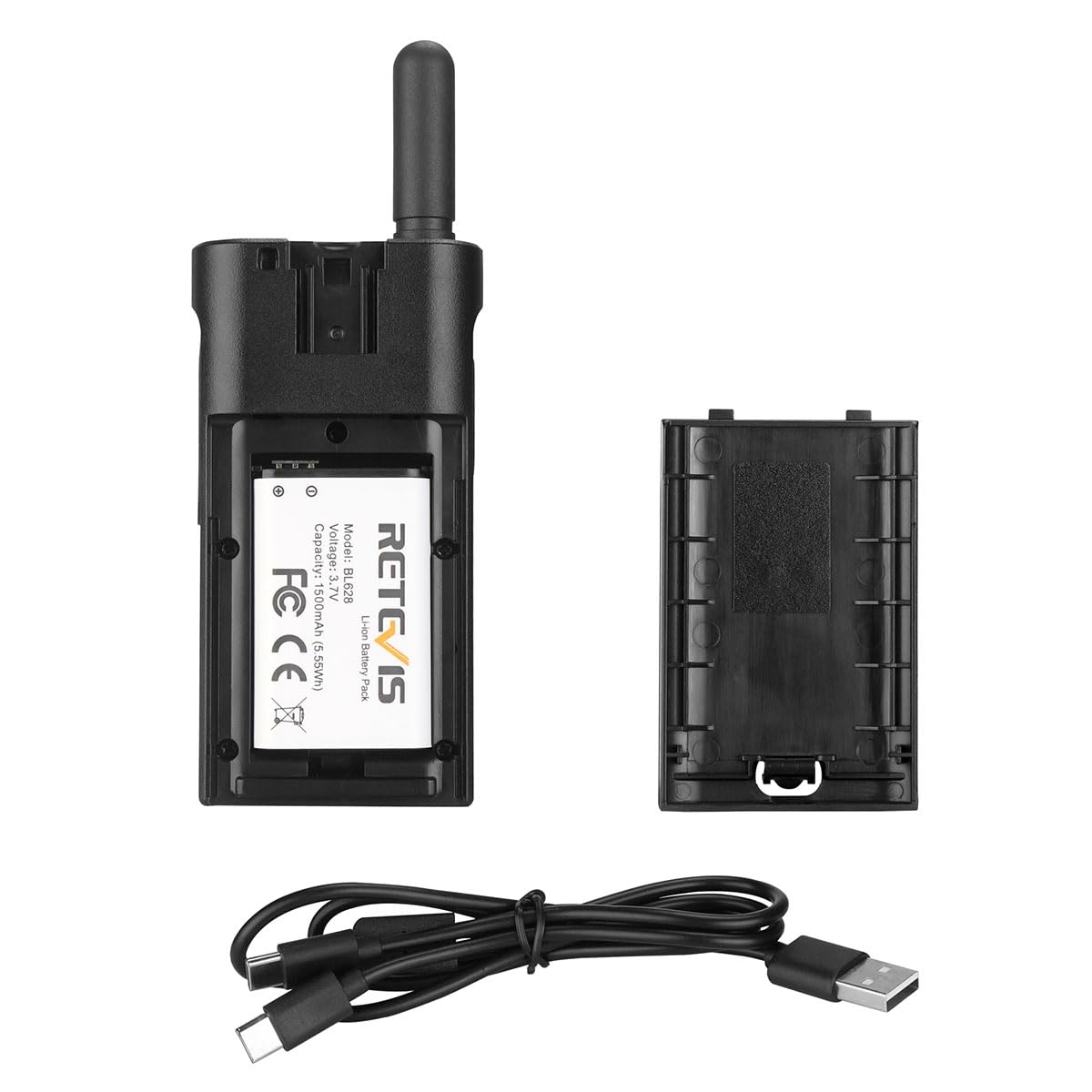 Retevis RB628 Walkie Talkie Mini, 1500mAh PMR446 Bez Licencji Walkie Talkie z Możliwością Ładowania, VOX, Professional Walkie Talkie do Sprzedaży Detalicznej (2 Sztuk, Czarny)