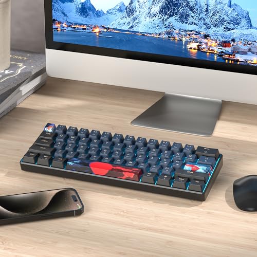 Image of 60 Percent Gaming Keyboard 60% Mechanical Keyboard LED Backlit Ultra Compact Wired Keyboard with Red Switch for Windows Laptop Gamer(61 Blue Samurai)