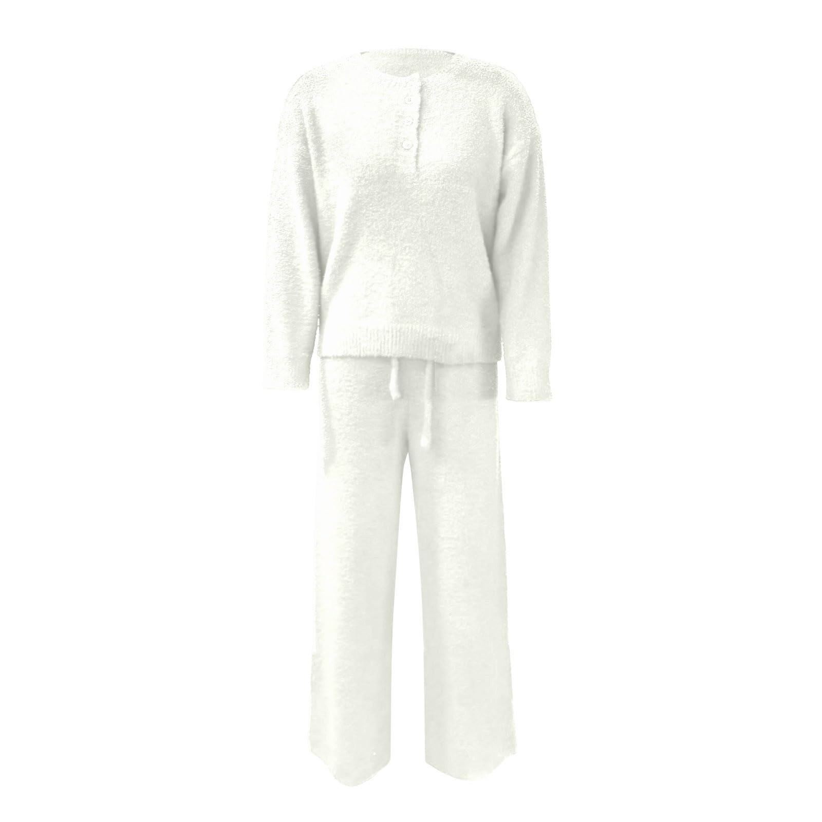 Completo termico da donna in 2 pezzi con top a maniche lunghe e pantaloni con tasche ed elastico in vita alta, tinta unita e foderati, completo invernale a gamba dritta con maglia a righe ispessita,