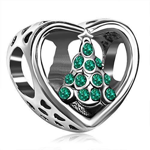 JMQJewelry Heart Christmas Tree Green Charms Beads for Bracelets Women Jewelry Mom Wife Sister
