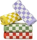 Aoipend Waschlappen, kariert, 4 Farben, Baumwoll-Waschlappen für Gesicht, Körper, 33 x 33 cm, tägliche Reinigung, Küchentücher, 4 Stück